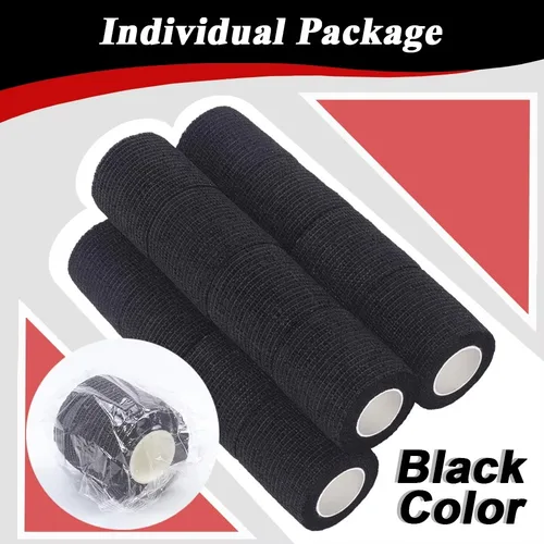 Imagen 2 del producto 48/24/3 Uds. Cubierta de agarre de tatuaje negra, cinta de vendaje elástica autoadhesiva, cinta deportiva fuerte transpirable, rollos de vendaje atlético