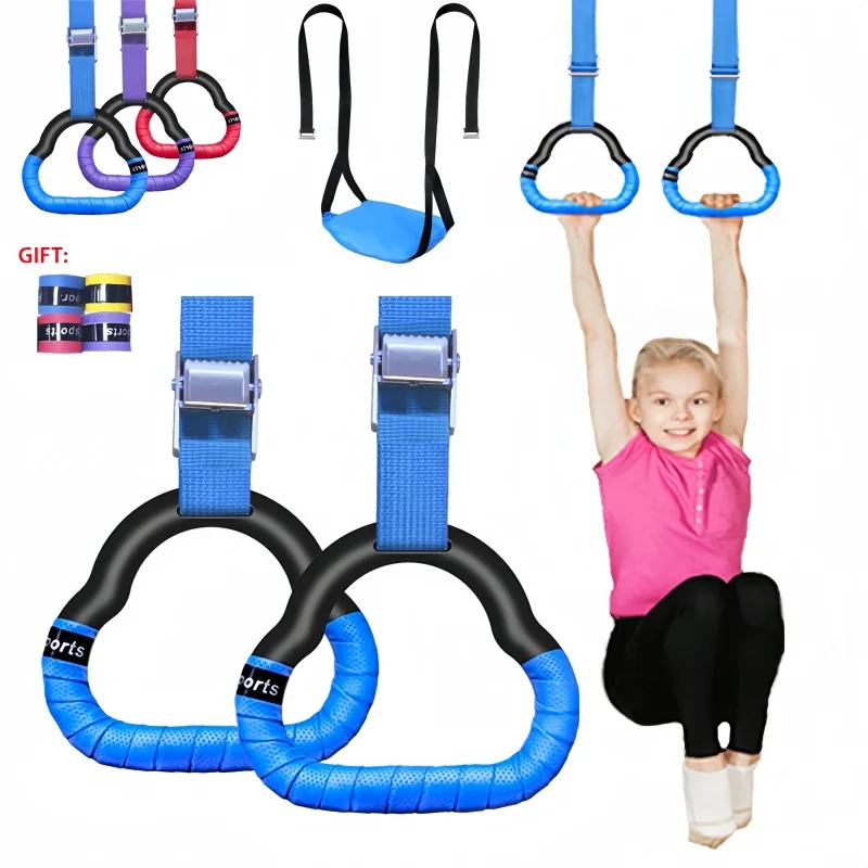 Kids Gymnastics Rings Sport Toy Non-Slip Gym Rings With Swing Adjustable Straps Pull-up Workout Gymnastics Fitness Equipment Toy