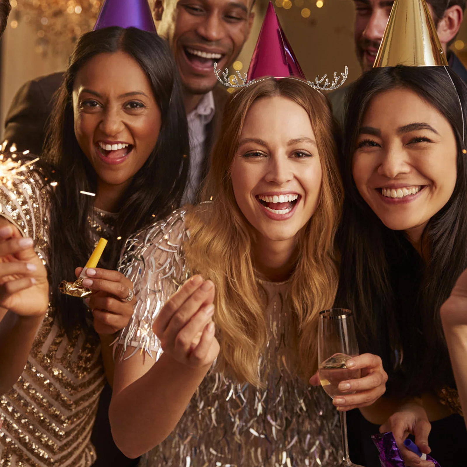 

Rhinestone Reindeer Antlers Headband Christmas Snowflake Tiara Deer Ears Hairband Xmas Crown Hair Hoop Festive Holiday Costume