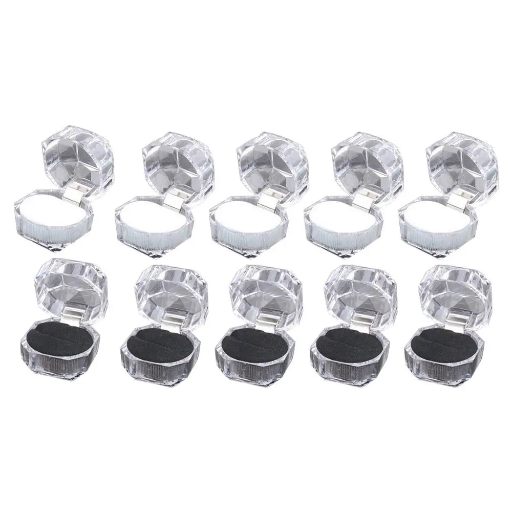 

Набор из 10 прозрачных коробочек для ювелирных украшений из водного хрусталя, прочные, для хранения обручальных колец, подарков на свадьбу и предложений руки и сердца