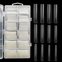 Extra Long Square Full Cover Nail Tips 240Pcs Clear Full Cover Fake Nails False Nails 12 Sizes Square Press on Fake Nail Tips