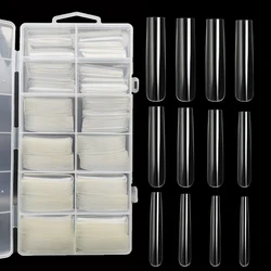 Extra Long Square Full Cover Nail Tips 240Pcs Clear Full Cover Fake Nails False Nails 12 Sizes Square Press on Fake Nail Tips
