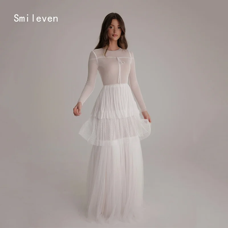 

Smileven Sheer fabric A-line Stunning Prom Dresses Simple Gown Transparent Full Sleeve Party Evening Dress Customized 2026