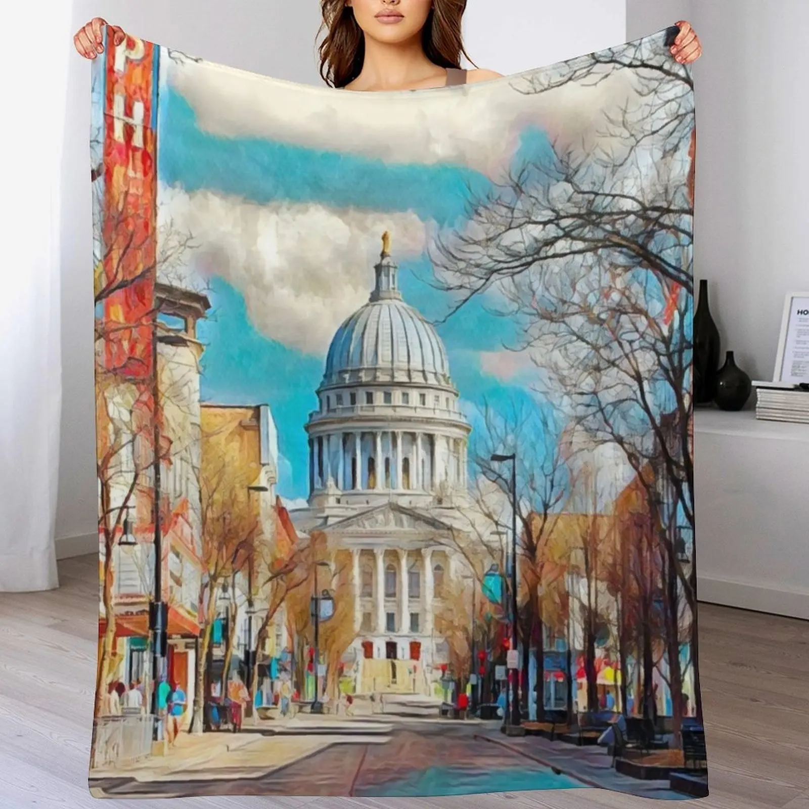 

Madison Wisconsin Throw Blanket Stain Resistant Cozy Warm Blanket