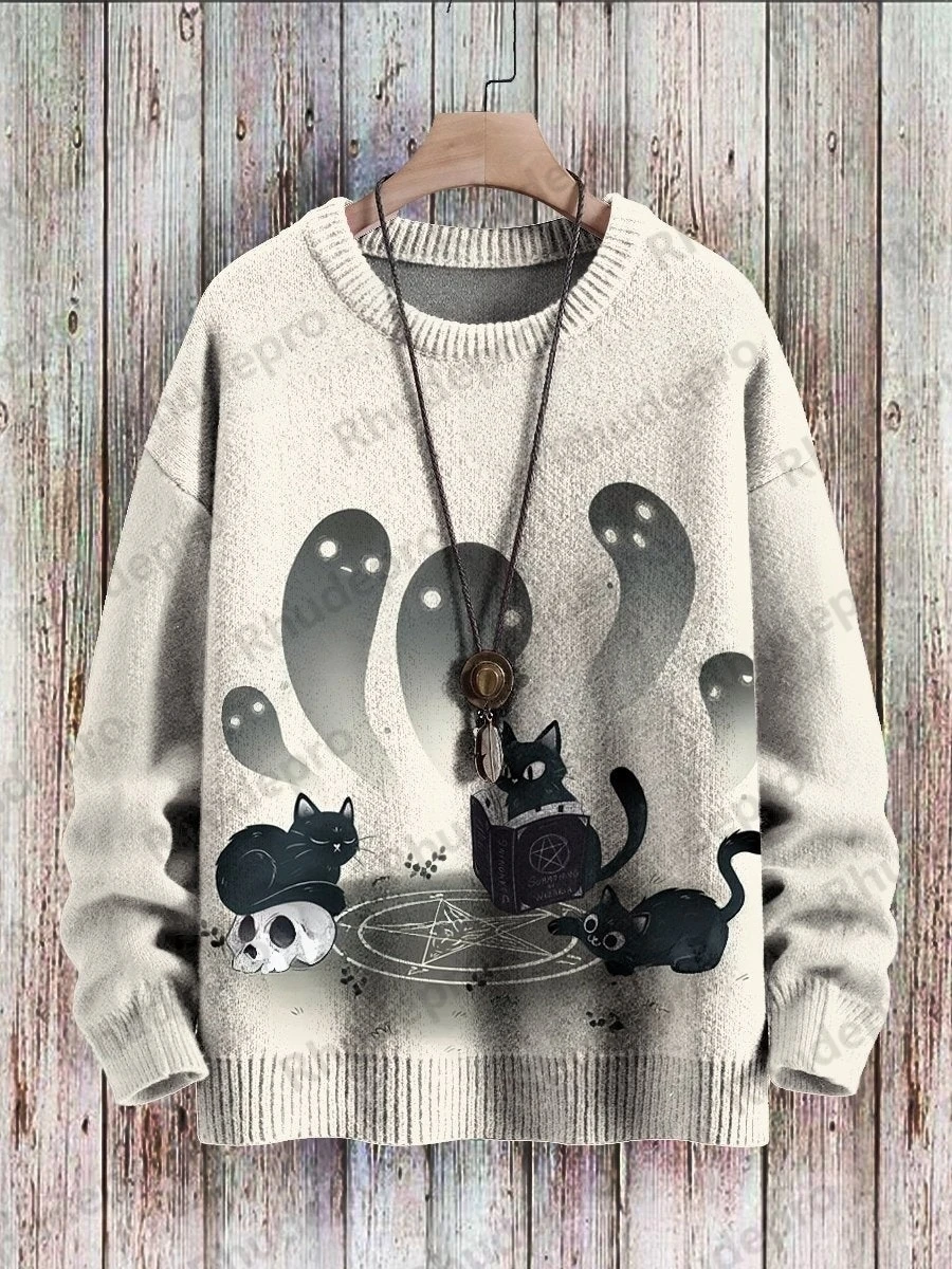 Abstract Art Girl Multicolor Pattern 3D Printed Men's Crewneck Knitted Pullover Winter Unisex Casual Knit Pullover Sweater