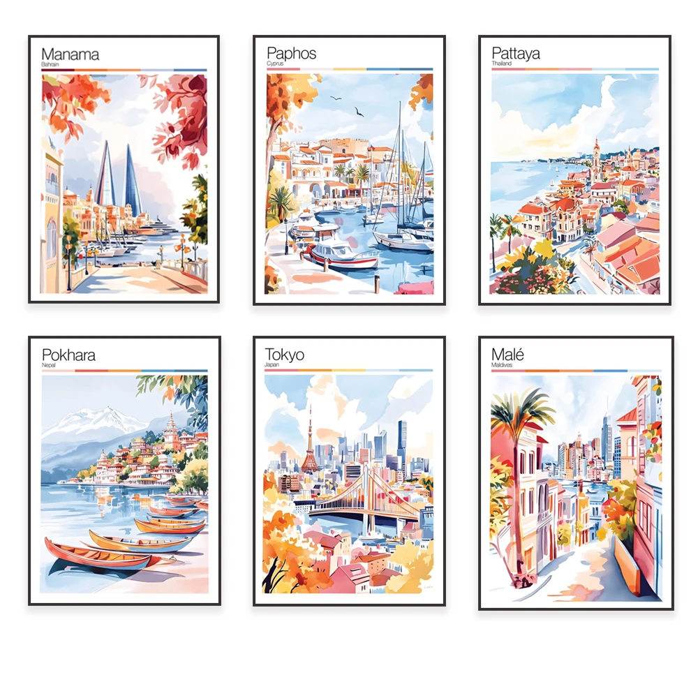 شنتشن، كوريا الجنوبية، نيبال، فوكيت، باتيا، تايلاند، اليابان، مانيلا، الفلبين، الهند، جزر المالديف، قبرص ملصقات السفر #1