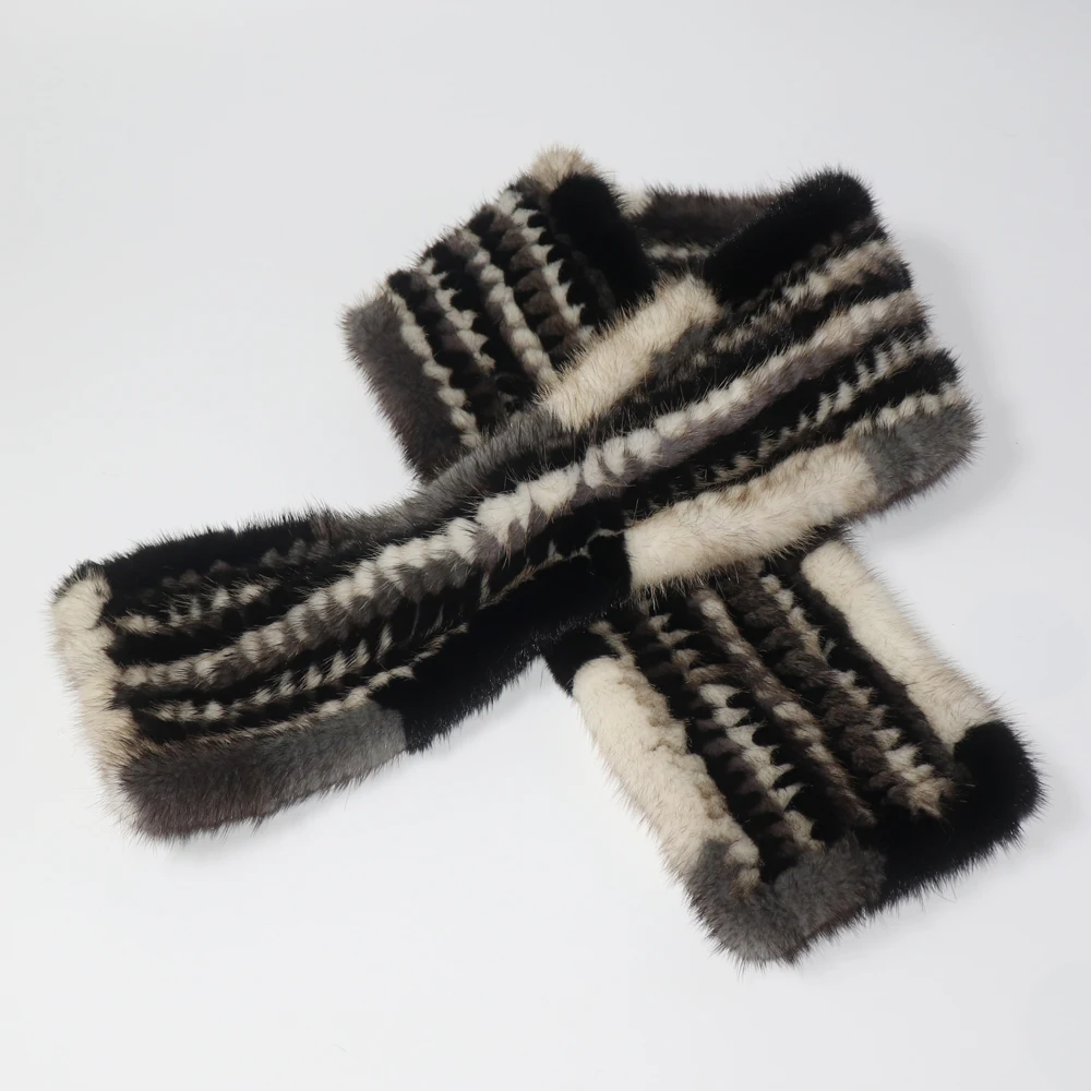 Cachecol de pele de vison real de malha para mulheres, Moda inverno, 100% Genuine Mink Fur Scarves, Luxo