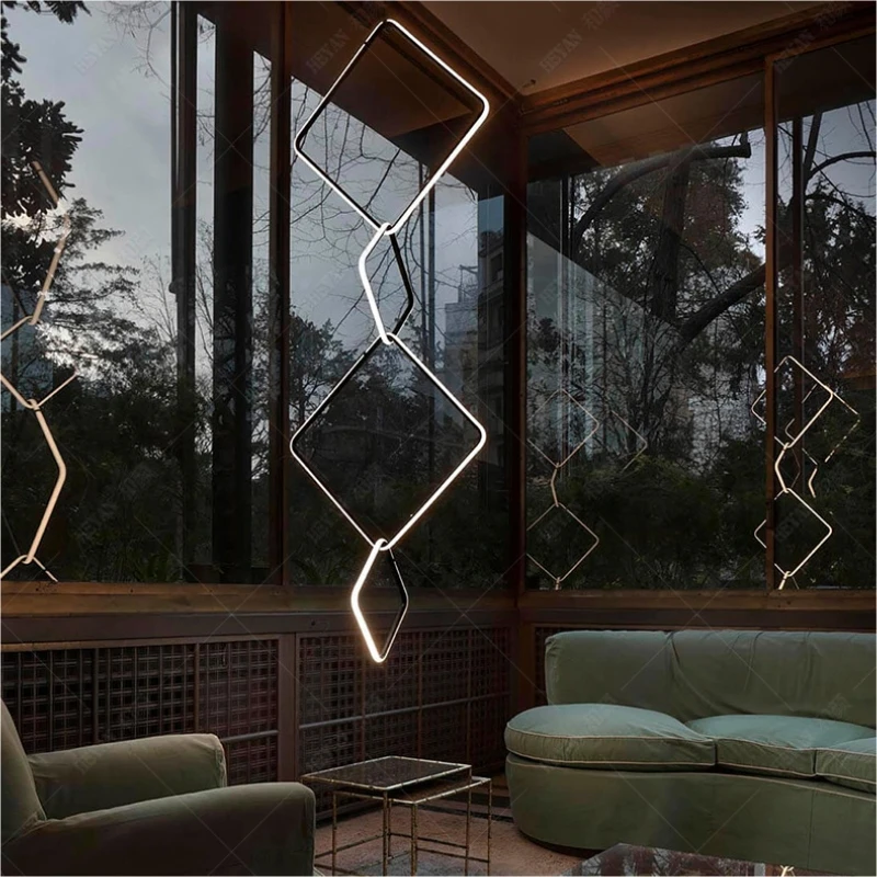 Italian Modern Minimalism Designer Magnetic Suction Geometric Line Chandelier Villa Living Room Bar Hanging LED Decorative Light