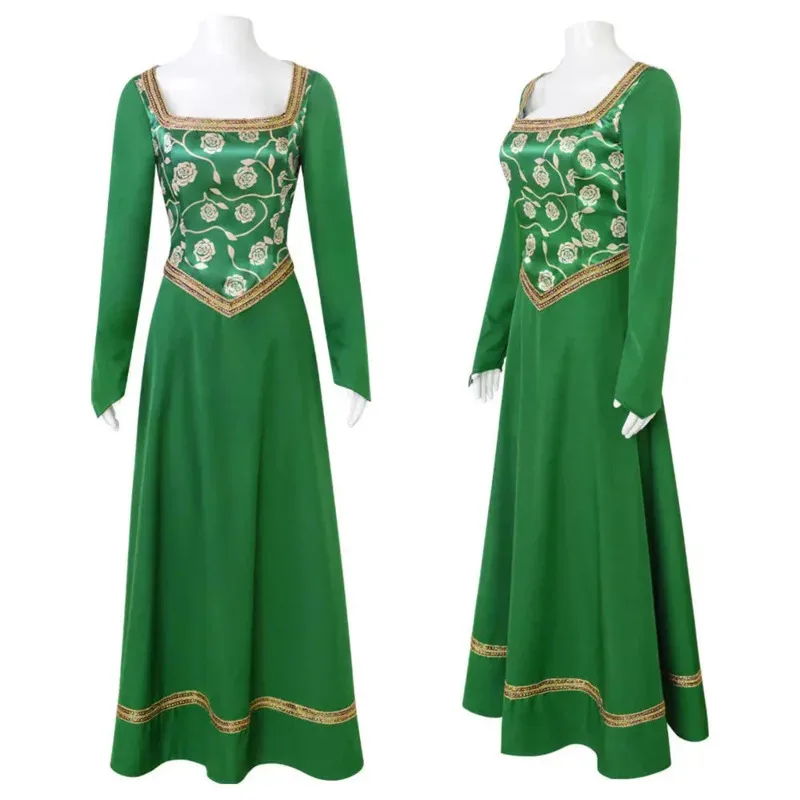 

Princess Fiona Cosplay Costume Dress Outfit Women Cartoon Green Square Collar Long Dress For Ladies Halloween Carnival Role Play