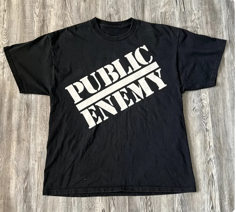 2026 Summer New Men's Retro 90's Public Enemy Black T-shirt Rap T-shirt Men's and Women's Pure Cotton Fashion Short-sleeved Top
