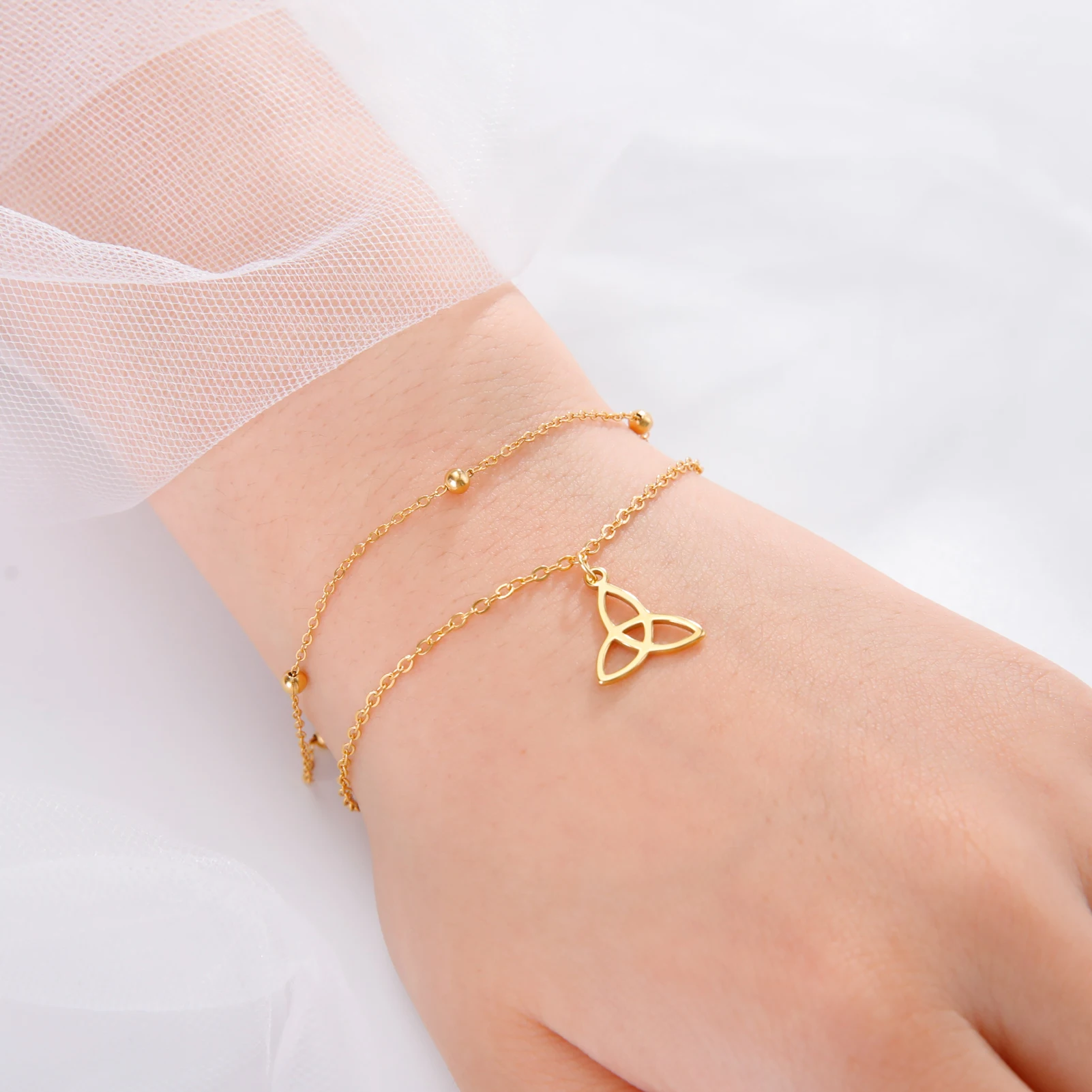 Fishhook Trinity Bracelet Celtic Knot Christian Supernatural Amulet Gift for Woman Men Couple Gold Color Stainless Steel Jewelry