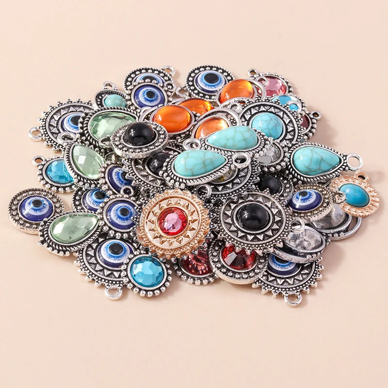 Leslie Mix 10 Stück Antik Gold Silber Farbe Naturstein Kristall Charms für Ohrring Halskette Anhänger DIY Vintage Schmuckherstellung – Detail 2