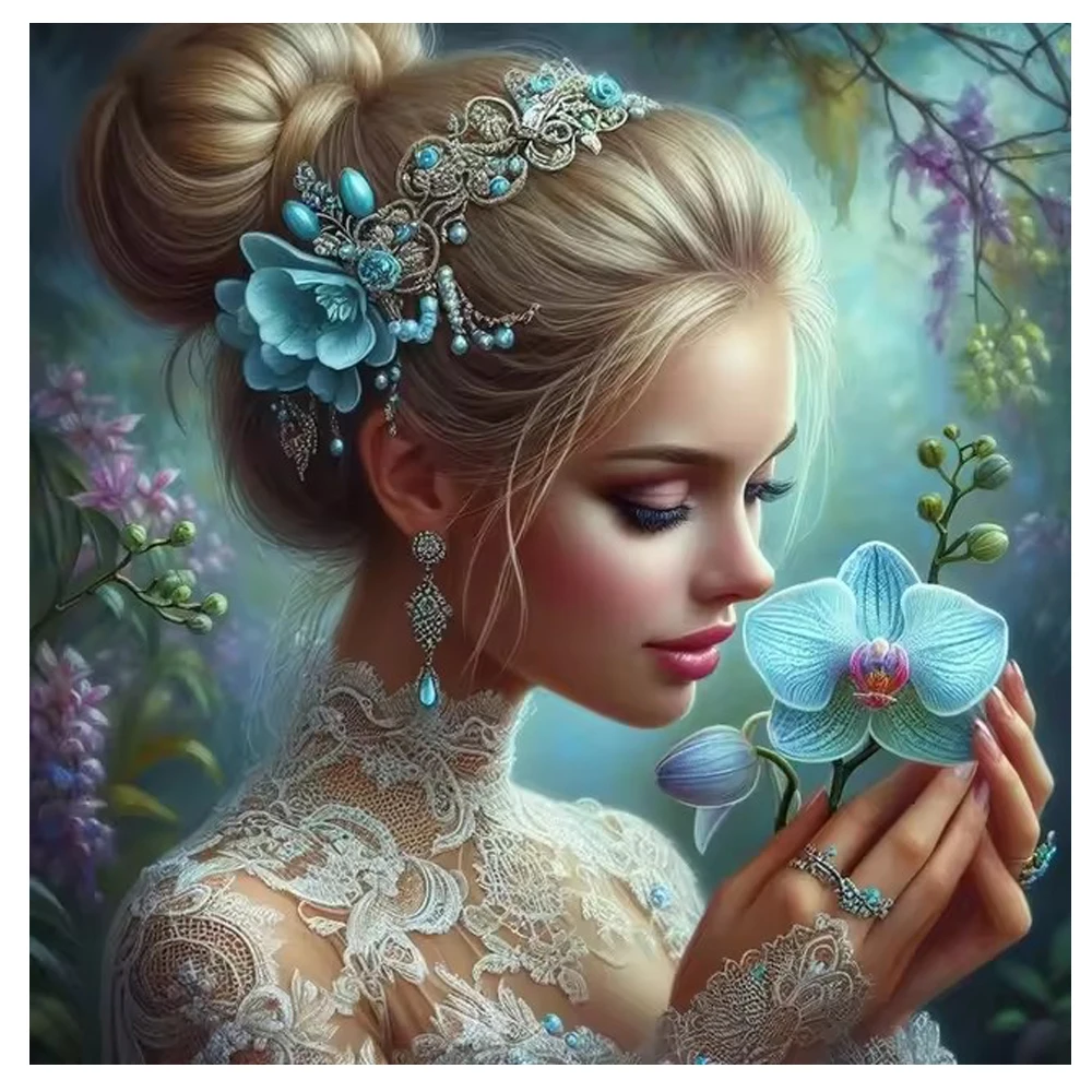 Full Diamond Painting Orchid Flower Woman Beautiful Tattoo DIY Fantasy Girl Portrait Diamond Mosaic Craft Kit Home Decor