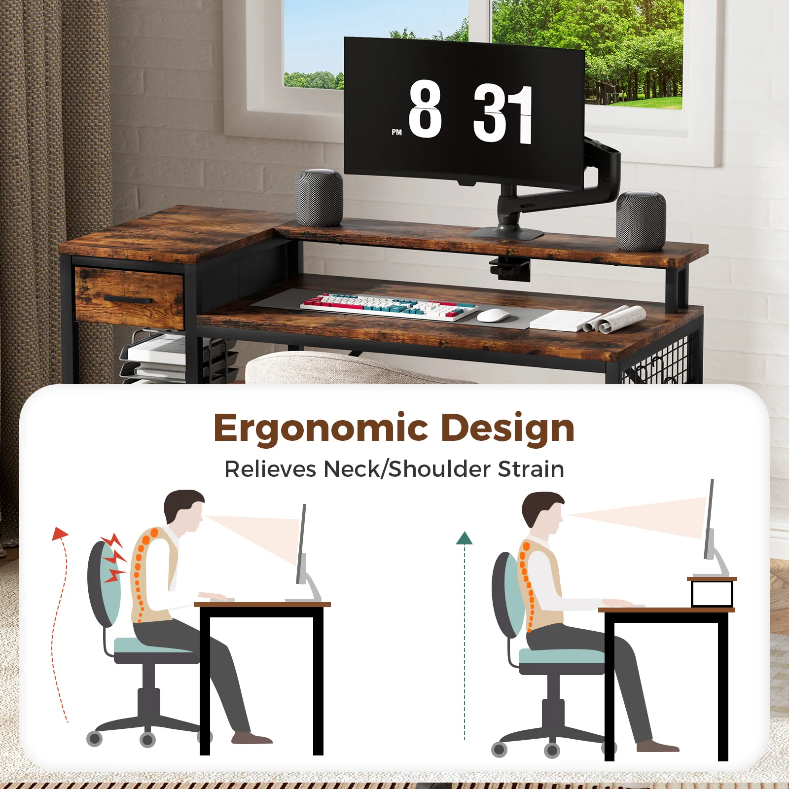 مكتب قائم صناعي على شكل حرف L - محطة عمل قابلة للتعديل مقاس 120 سم مع مساحة تخزين ورفوف للمكتب المنزلي #6