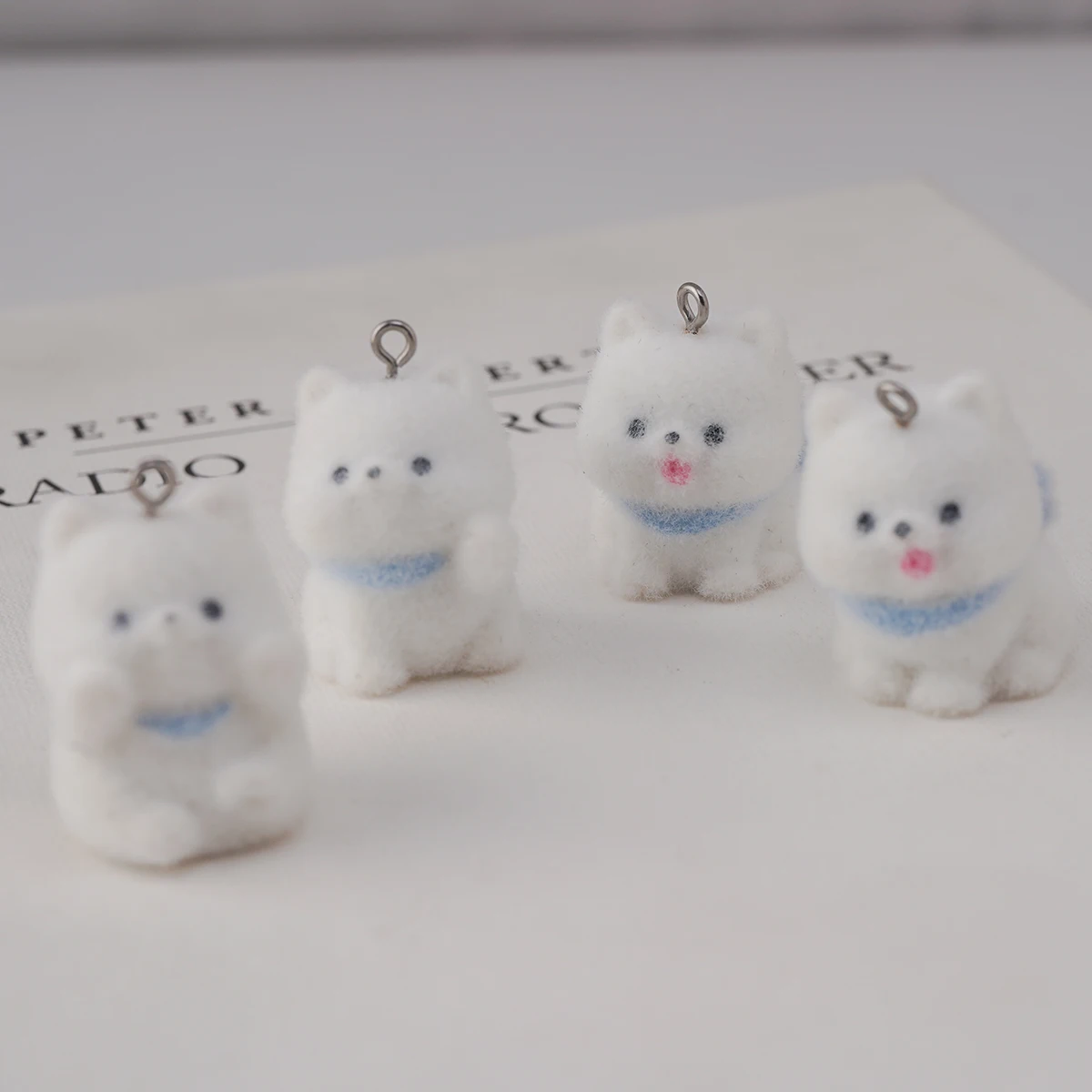 

20pcs Blue tie Little white dog Charms cute Cartoon doll Pendant for Bag keychain diy crafts Jewelry make Accessories