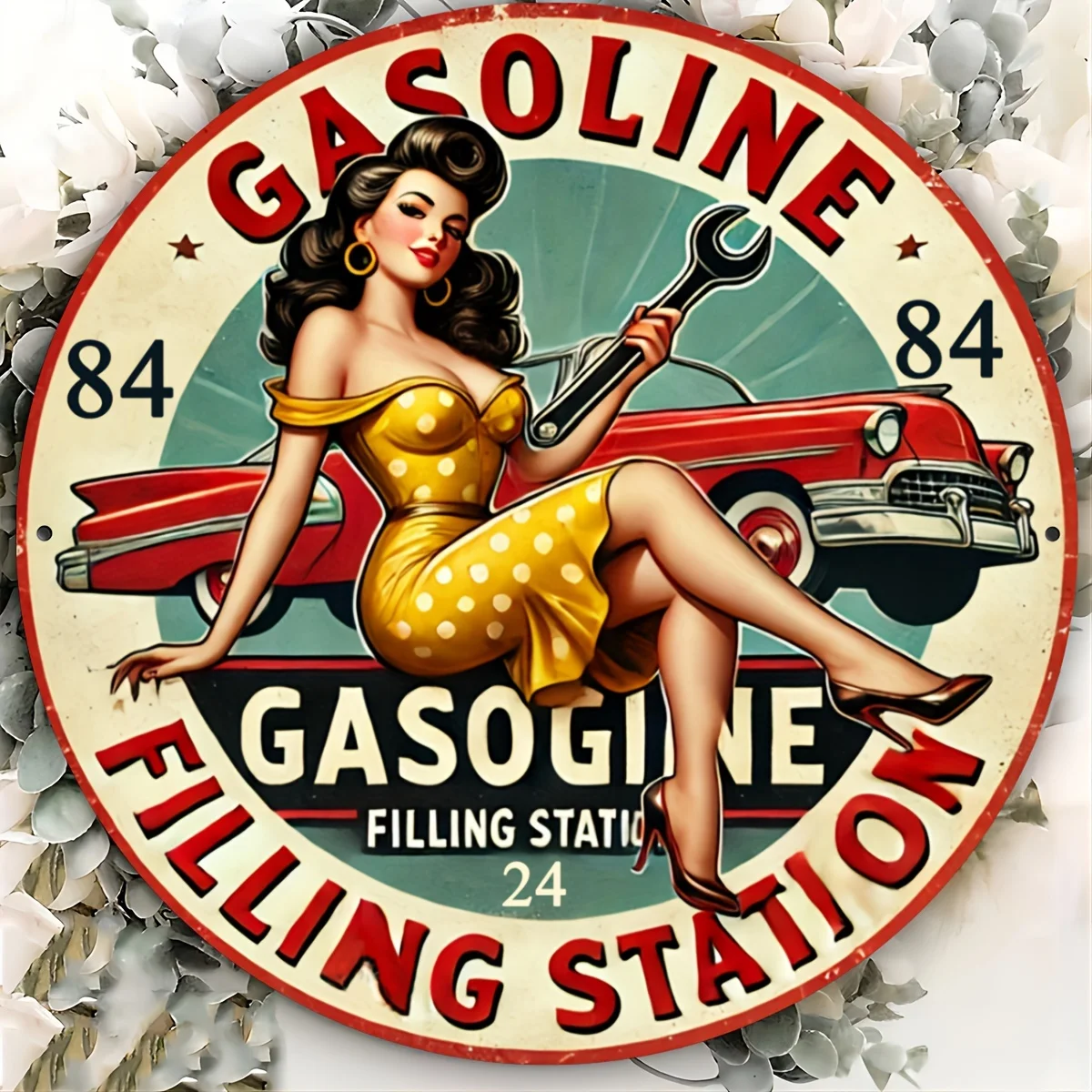 One Piece Vintage Round Metal Aluminum Sign, Gas Station Sign, Wall Art Decor, Funny Iron Painting, Vintage Sign Garage Wall Dec