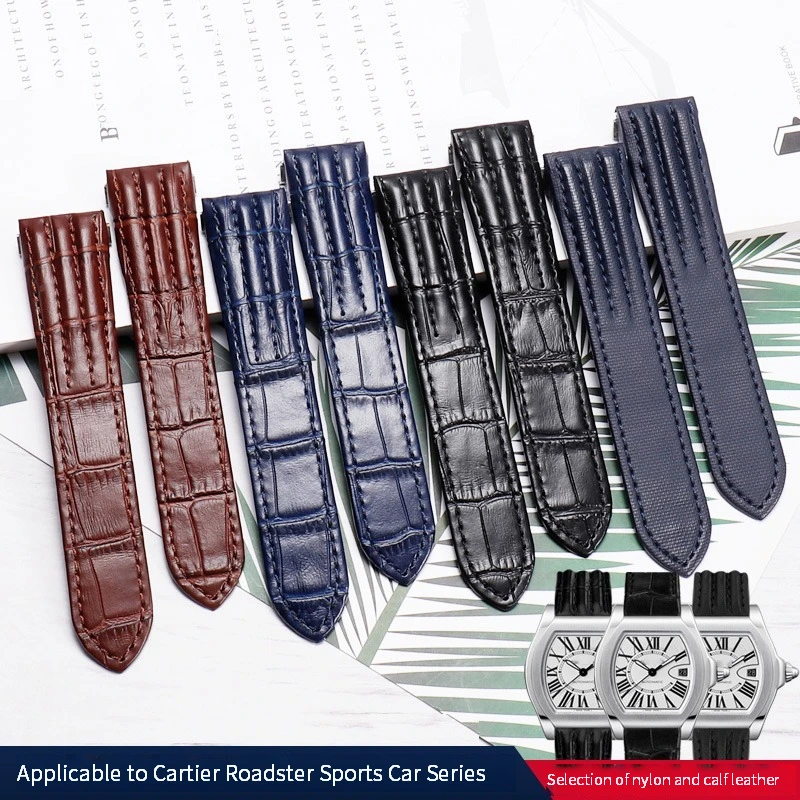 19mm Quick release interface Cowhide watch strap for Cartier ROADSTER Series W6206018 W62025V3 Men's Nylon watchband wristband