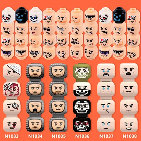 MOC सिटी बिल्डिंग ब्लॉक्स मिनीफिग्स हेड फेशियल एक्सप्रेशन पार्ट्स हैलोवीन खोपड़ी भूत WW2 सैन्य सैनिक DIY इमोटिकॉन बच्चों के लिए 8 best sales लेगो सिर - №2