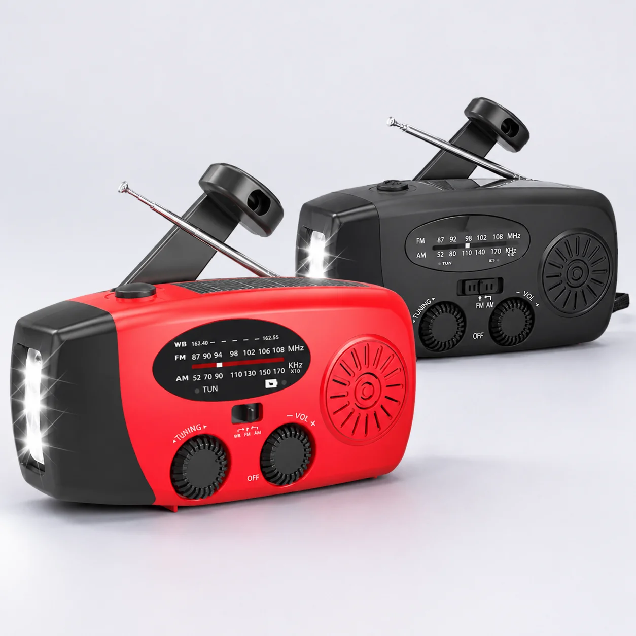 Hand Crank Emergency Weather Radio, AM/FM/WB Solar Radio with LED Flashlight, SOS Alarm, 2000mAh Phone Charger