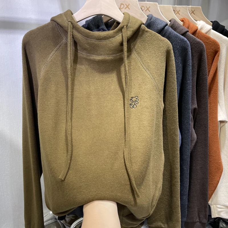 

Женская флисовая толстовка с капюшоном в корейском стиле, повседневная, с длинным рукавом, термобелье, хлопок/полиэстер