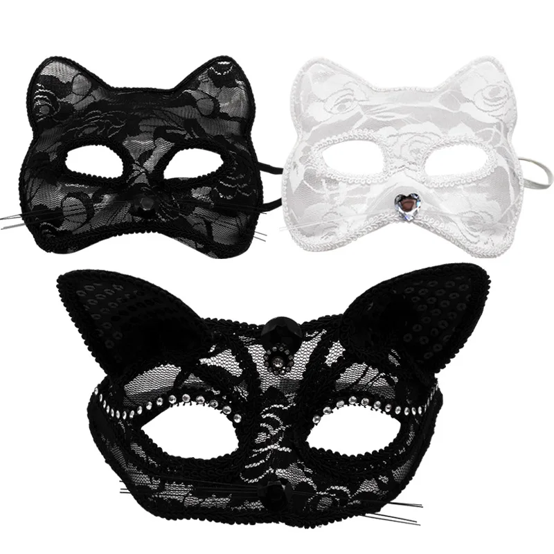 Máscara de zorro para Cosplay de Halloween, máscara de Ojos de media cara con encaje de Animal de gato Sexy, máscara de ojo de Reina para club nocturno, utilería para fiesta de disfraces de niña