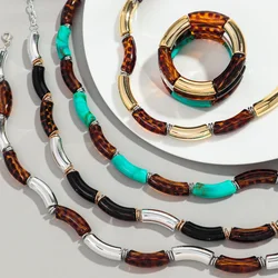 Trend Acrylic Leopard Print Chunky Bamboo Bracelets for Women Boho Stackable Tube Beads Bangle Necklace 2024 Fashion Jewelry