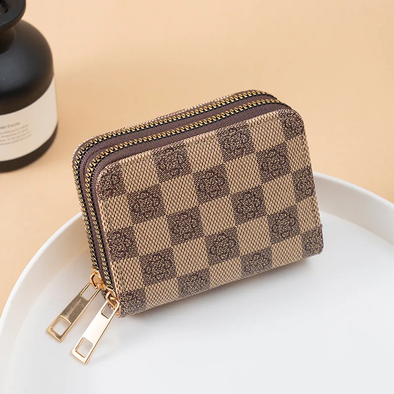 New Women's Small Wallet Patchwork Color Matching Double Zipper Organ Bag Retro Multi-Card Coin Purse Card Holder Purse