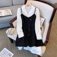 150Kg Plus Size Women's Bust 148 Spring Autumn Blouse Dress With Suspender Blazer Suit Loose Casual Sets 4XL 5XL 6XL 7XL 8XL 9XL