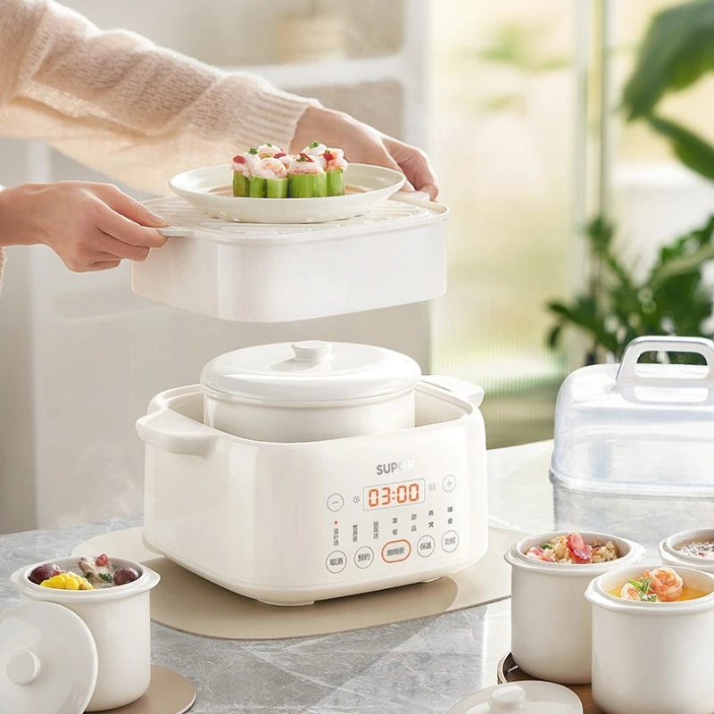 وعاء الحساء الكهربائي التلقائي بالكامل المكملات الغذائية تبخير عصيدة عش الطيور حساء خزفي كهربائي السيراميك المياه الحساء المنزل