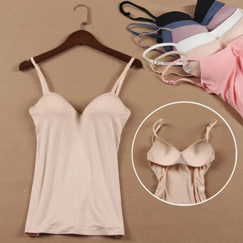 Solid Padded Bra Cami Top Vest Tank Top 2024 Sexy Women Tops Spaghetti Camisole Top Women Vest Female Camisole with Built in Bra image 2