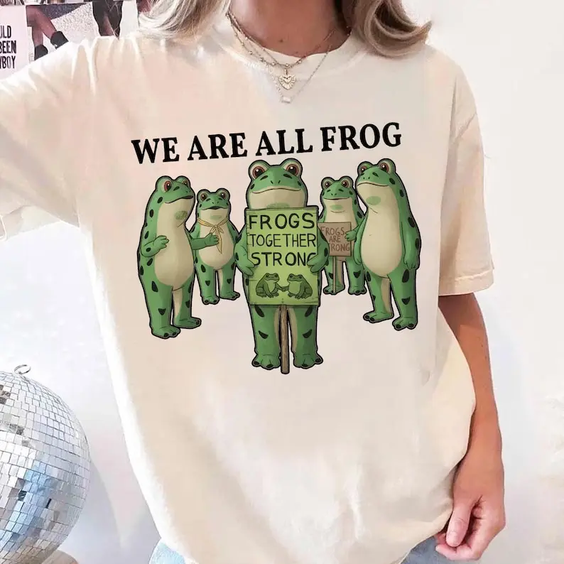 Unique Funny We Are All Portland Frog Trending Creative Cool Pattern Printed High Quality Cotton Regular Short Sleeve Unisex