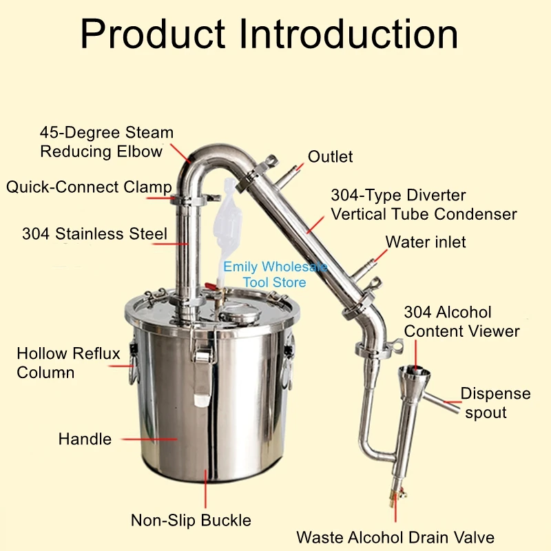 

Small-Scale Home Distillation Equipment for Baijiu Production Home Distiller Stainless Steel Distillation Pot