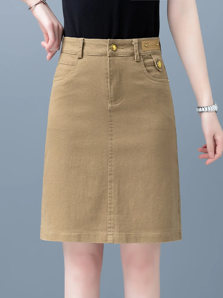 

High Waist A-Line Skirt Women's Summer Thin Casual Denim Skirt Slimming Skirts Korean Style Breathable Cotton Blend