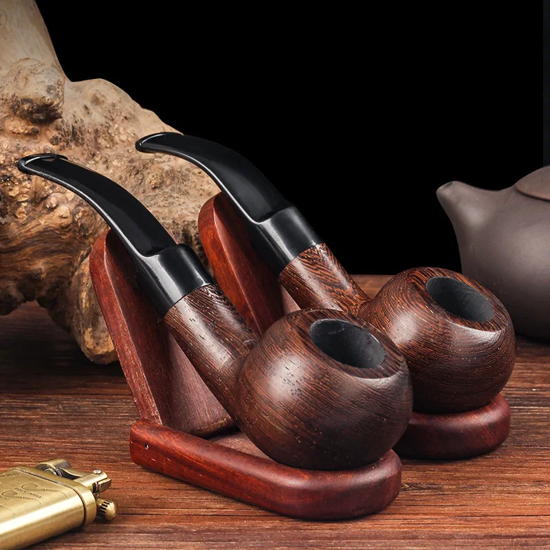 

2026 New Bent Handle Tobacco Pipe 9mm Filter Flue Wooden Handmade Cigarette Holder Smoking Pipe For Men Gift
