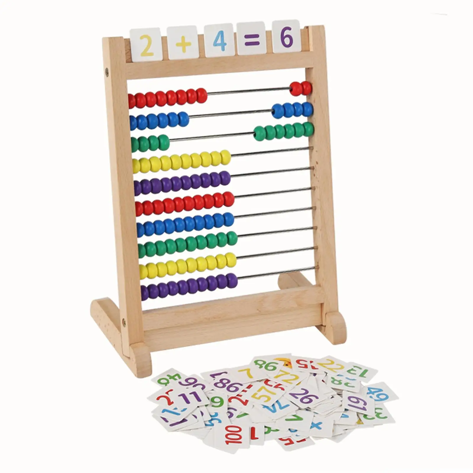 Colorful Wooden Abacus Ten Frame Set Educational Counting Toy Math Manipulatives for Kids