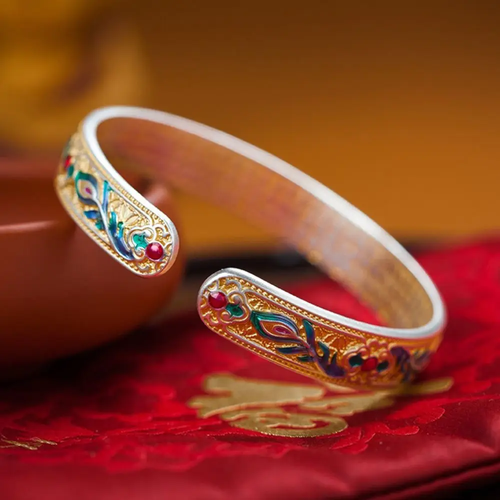 زهرة فينيكس ريشة المينا سوار كلاسيكي تقليدي المرأة سوار اليد خمر العرقية الصينية مصوغة بطريقة سوار هدية