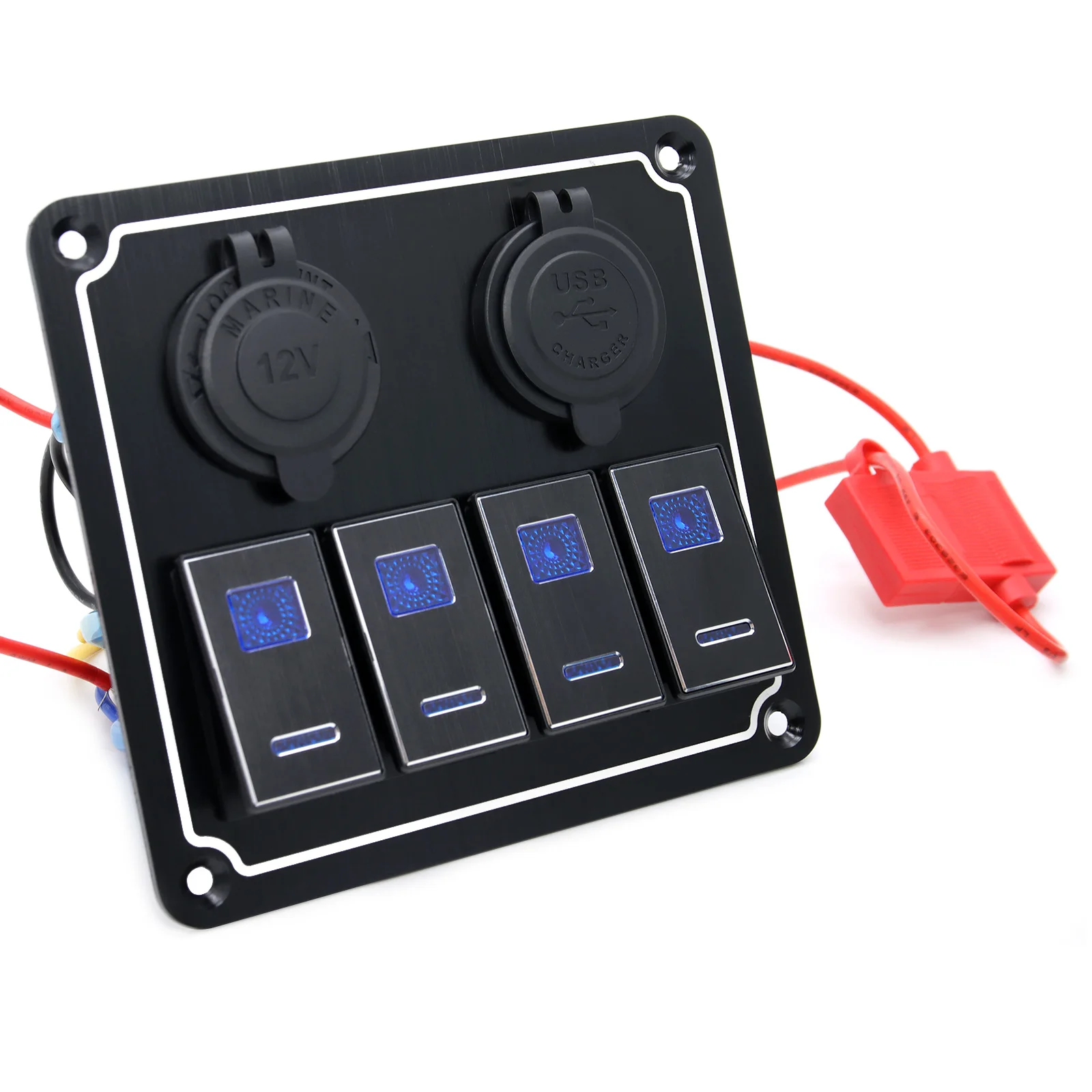 

4 Gang Waterproof Dual LED Marine Boat Rocker Switch Panel With USB Charger Socket LED Digital Voltmeter For Car Baot Marine