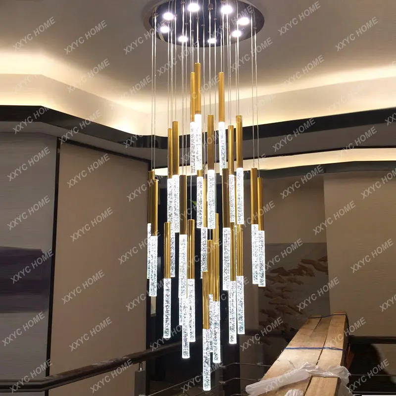 Stair Chandelier Duplex Building Villa Living Room Hall Building Middle Floor Crystal Chandelier Post-Modern Long Chandelier