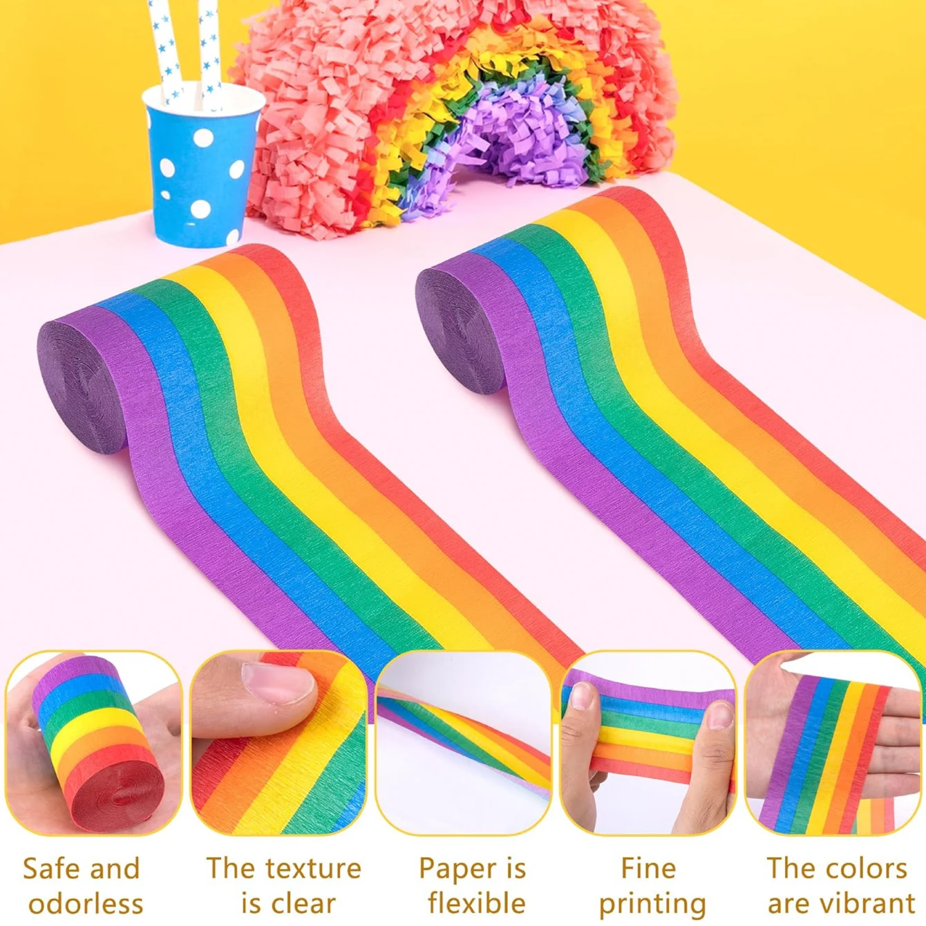 6pcs Rainbow Crepe Paper Streamers,Rainbow Streamers Party Decorations Birthday Streamers Party Streamers for Wedding Decoration