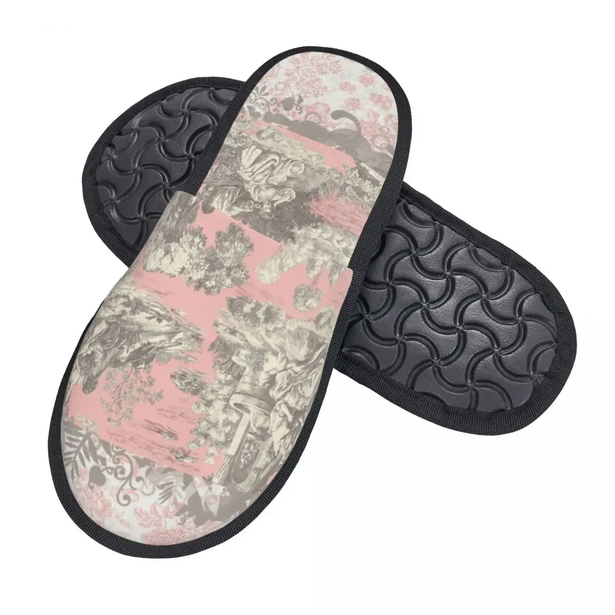 Custom Toile De Jouy Soft Memory Foam House Slippers Women French Motif Flora Comfy Warm Anti-skid Sole Slipper