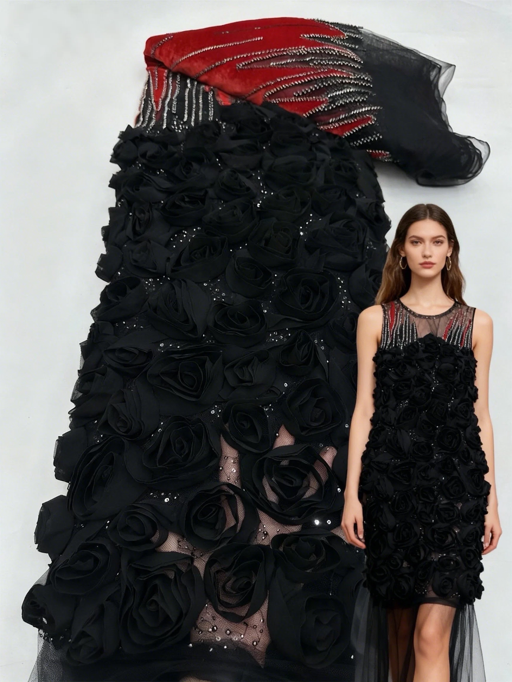 

Elegant African Heavy Beaded 3D Rose Flower Lace Fabric 2025 Sequins French Mesh Laces Fabric for Nigerian Sewing Wedding Dress