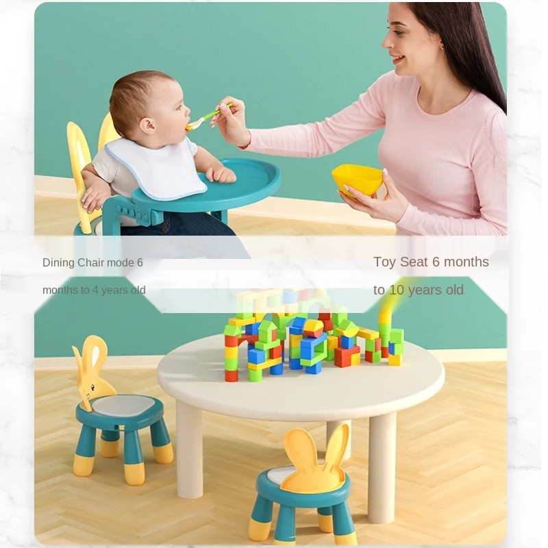 Baby dining chair detachable adjustable furniture kids chair multi-functional eating seat Fall prevention green rabbit