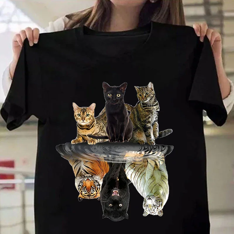 

Women's Fashion Printed Cat And Tiger Print T-shirts Summer Casual Loose Round Neck Creative Personalized T-shirts