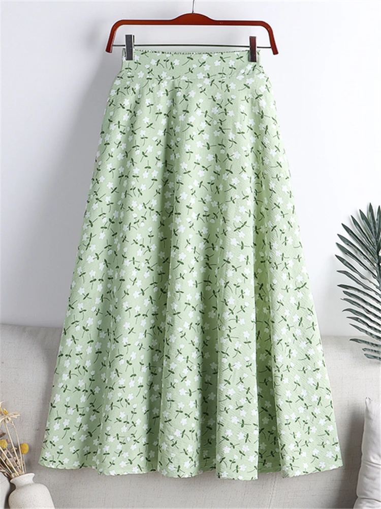 REALEFT New Stylish Floral Printed Tulle Mi-long Women Skirts High Waist Loose Female Umbrella Skirts Ladies Spring Summer