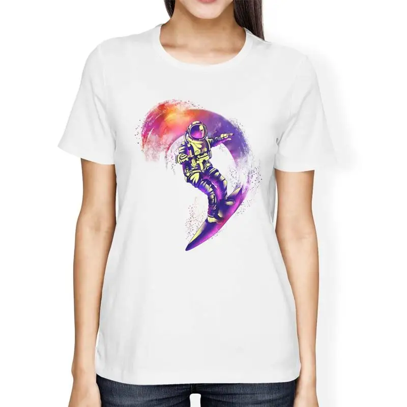 

1T T Shirt Womens Loose Fit Space Surfing Astronaut