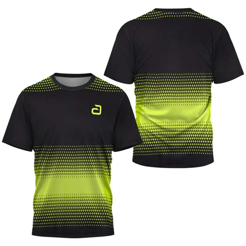 Men Table Tennis T-Shirt Undercurrent Pattern Men's Summer Tennis Badminton T-Shirt Top Table Tennis Club Quick Dry Short Sleeve