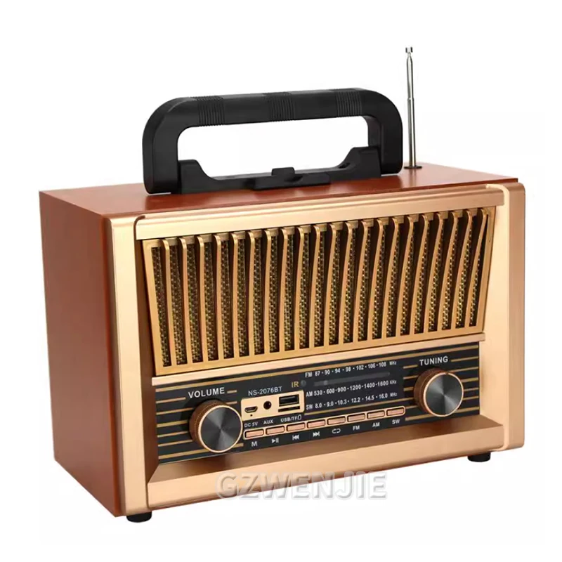 Haut-parleur radio Hifi Bluetooth en bois rétro, USB, stéréo, régule 3 haut-parleurs de lecteur de musique, radio portable multibande, AM, FM, SW, maison