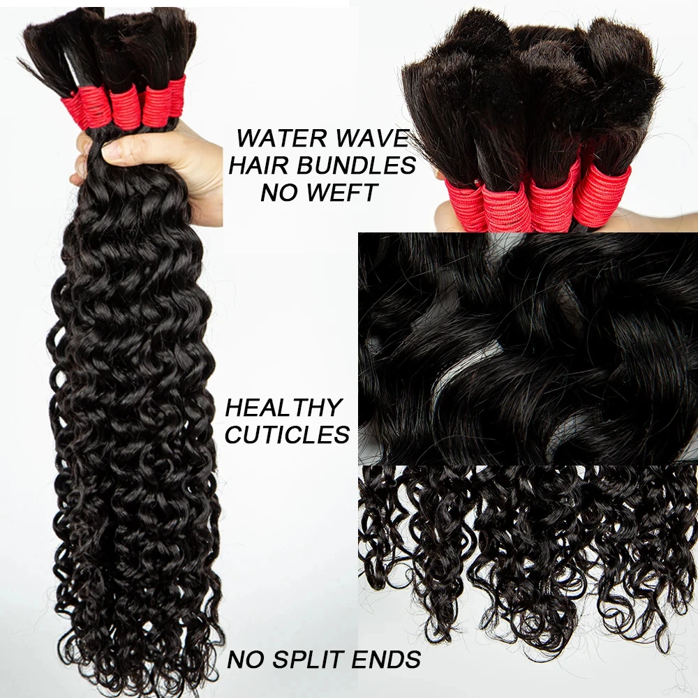 Water Wave 100% Human Hair Bulk Double Drawn Boho Knotless Braids No Weft Hair Bundles Extensions Bulk Human Hair for Braiding