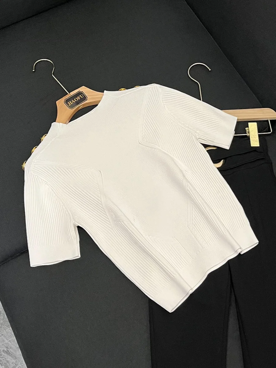 

Высококачественная женская классическая футболка ort Sve Трикотаж oulder Bule Winter Faion Top D20367 Commute Sle Color