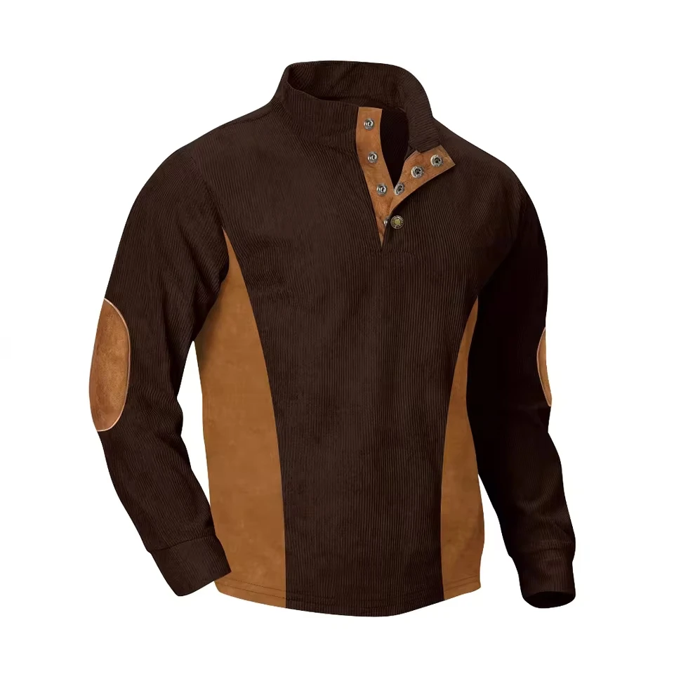 Spring And Autumn Men's Casual Stand-Up Collar Long Sleeve Pit Strip Corduroy Sweater